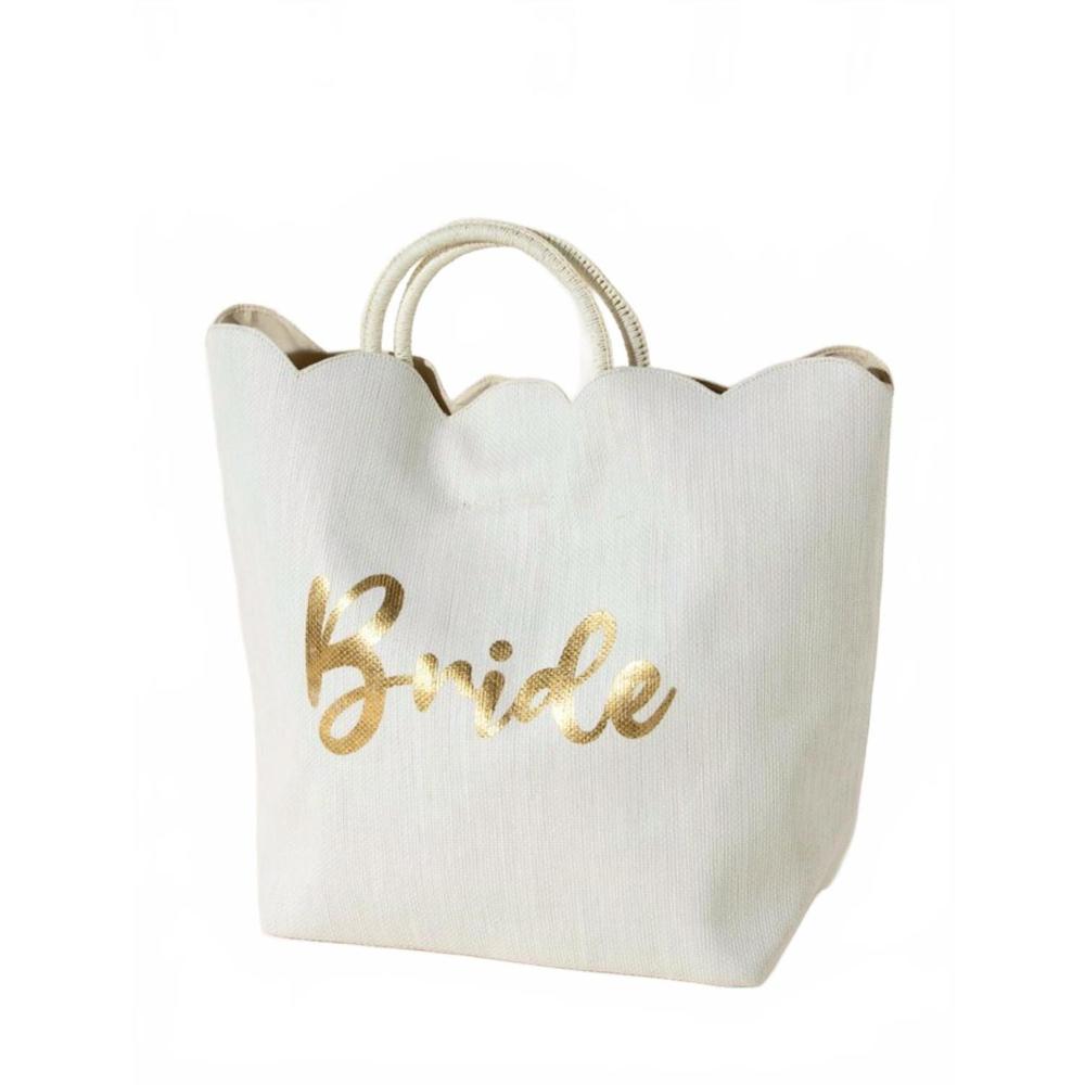 NEW SHIRALEAH shiraleah bride scalloped tote in white